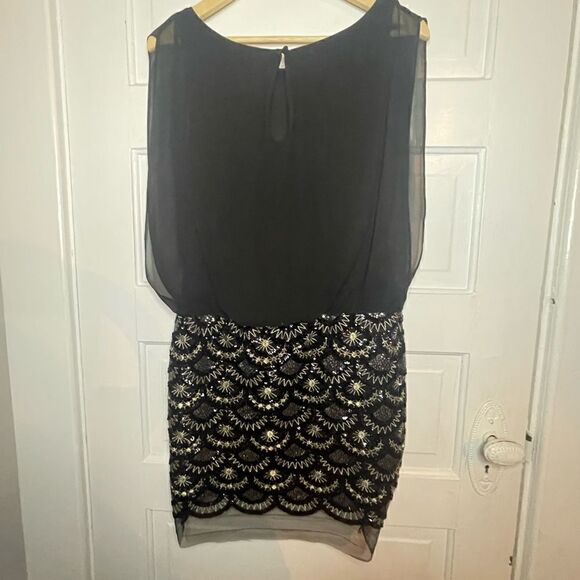 Aidan Mattox Black Stretch Lace Beaded Blouson Dress Size 4 - Picture 7 of 16